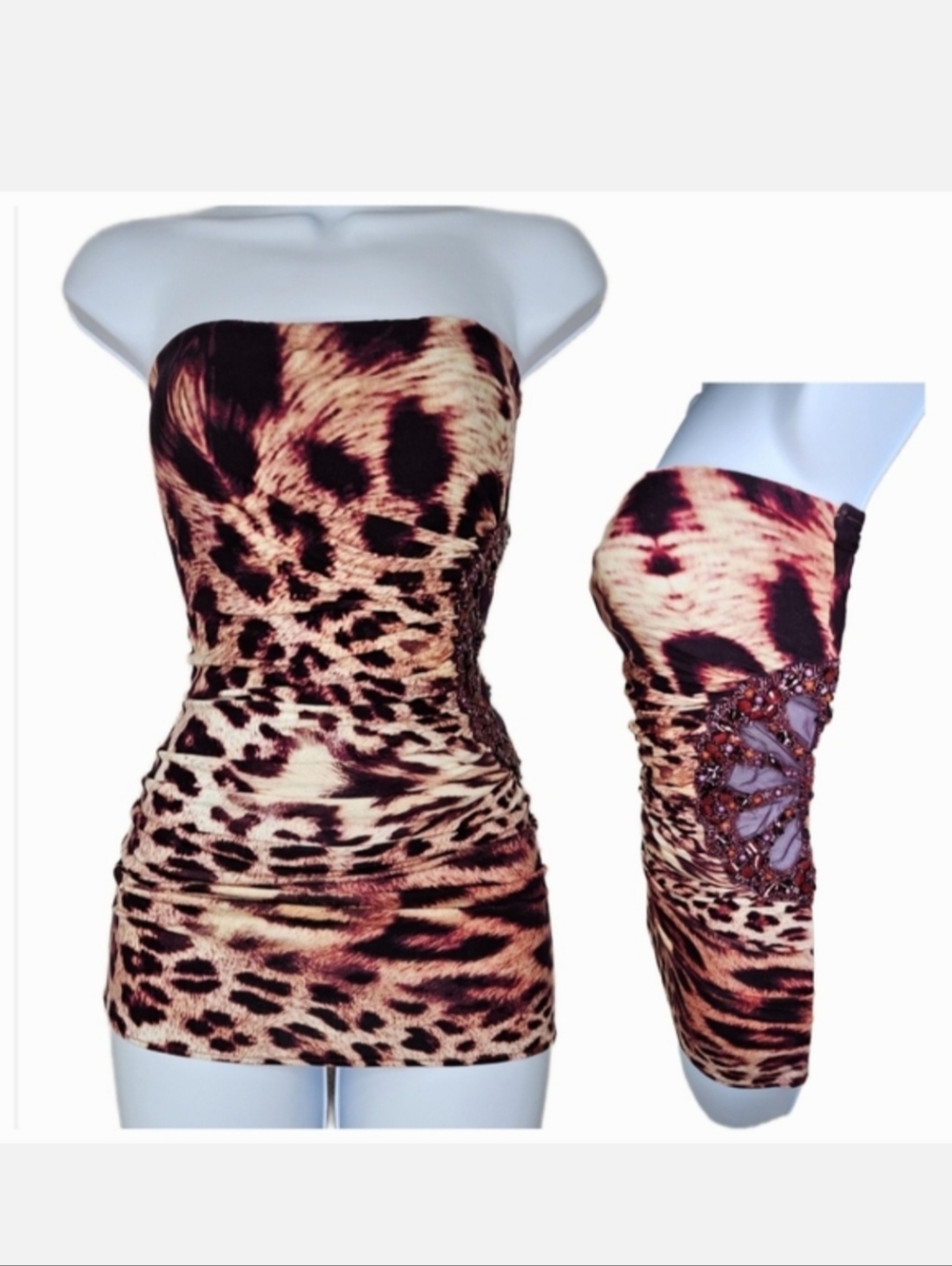 NWT Sky Women's Animal Print Donnay M069PU Strapless Tube Top Crimson Size L
